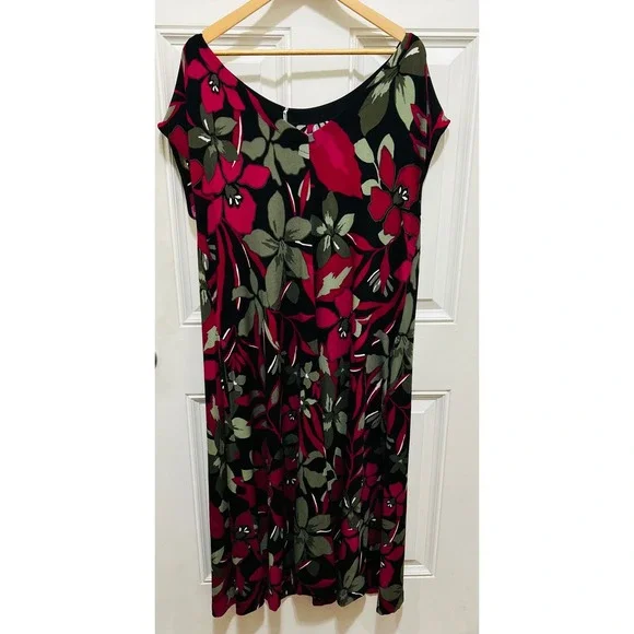 NWT Chicos Travelers Graphic Blossoms V Neck Midi Dress Botanic Berry Size 3 /XL - Picture 7 of 9